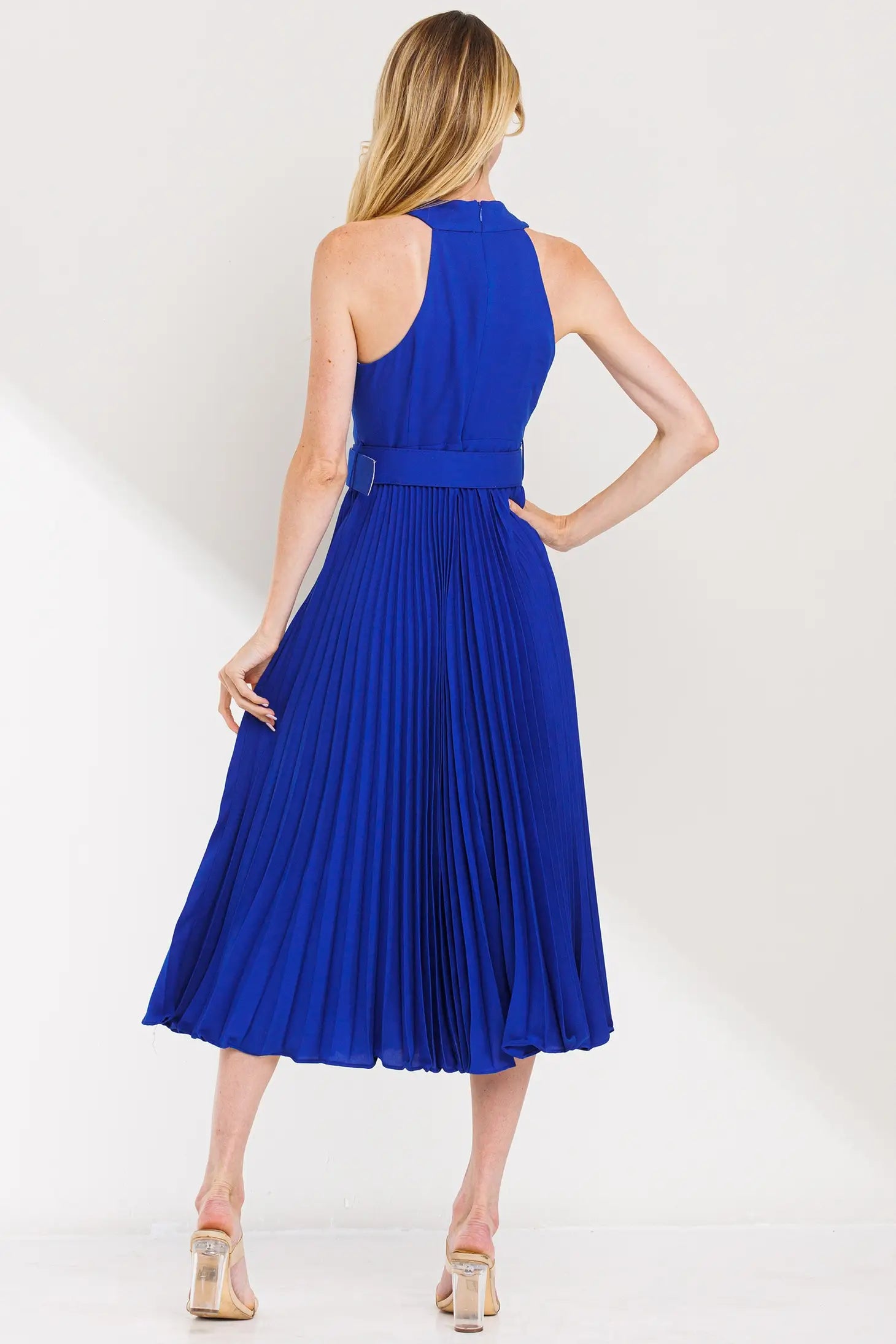Cross Over Pleats Midi Dress- Blue-Clothing - Women-Neon Blush-S-Blue-Urbanheer