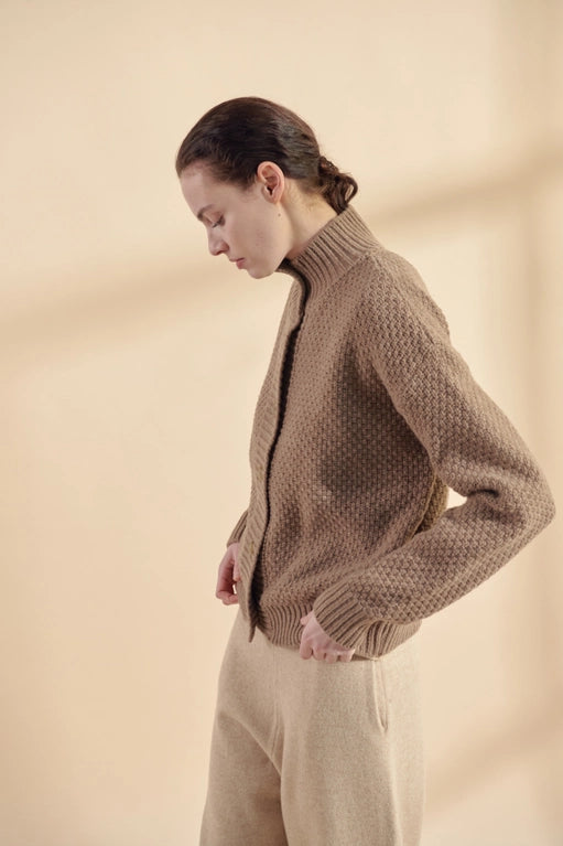 High Neck Wool Sweater Cardigan-Clothing - Women-Amente-Urbanheer