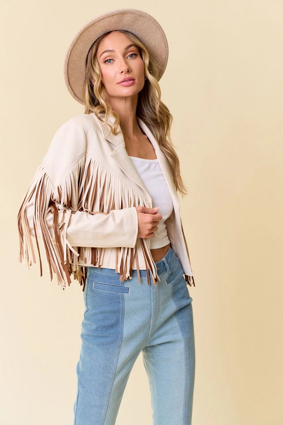 Cream Multi Color Fringe Open Front Jacket-Jacket-Saints & Hearts-S-Urbanheer