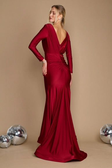 Dylan & Davids Long Sleeve Formal Evening Dress-Dylan & Davids-Burgundy-4-Urbanheer