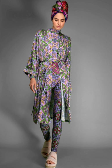 Botanic Stylish Print Trousers Deco Purple Stretchy Leggings-Nuvula-XS-Urbanheer