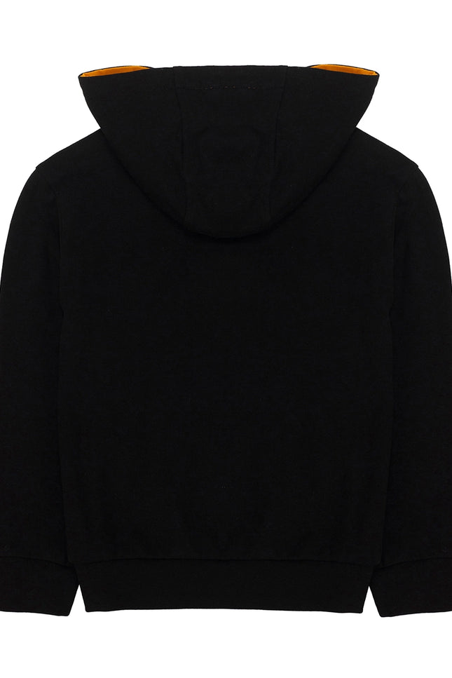Boy'S Black Cotton Fleece Sweatshirt With Hood.
