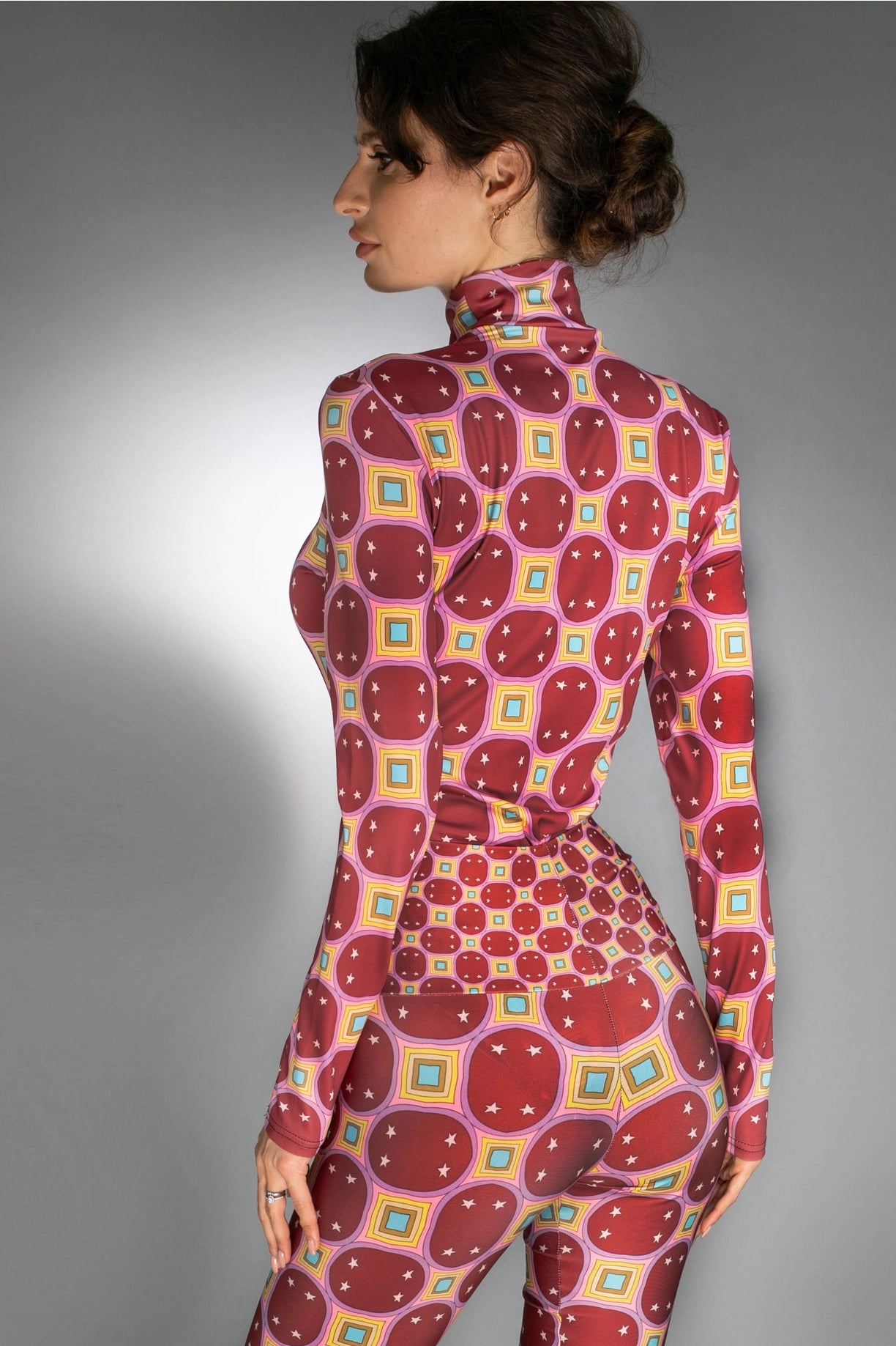 Long Sleeves Stars Rainbow Dark Red Turtleneck Bodysuit-Nuvula-S-Urbanheer
