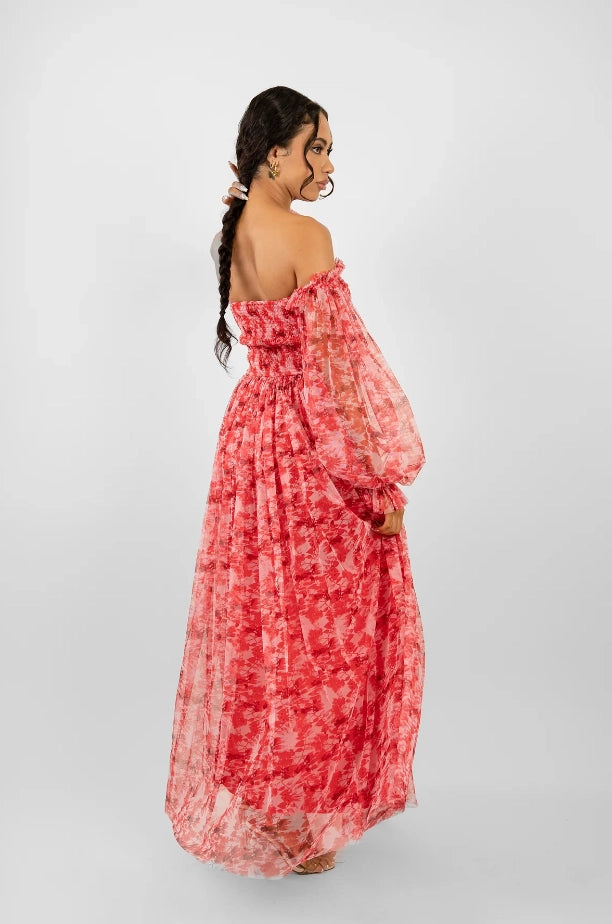 Lana Maxi Dress Red Floral-Lace & Beads-UK 6-Urbanheer