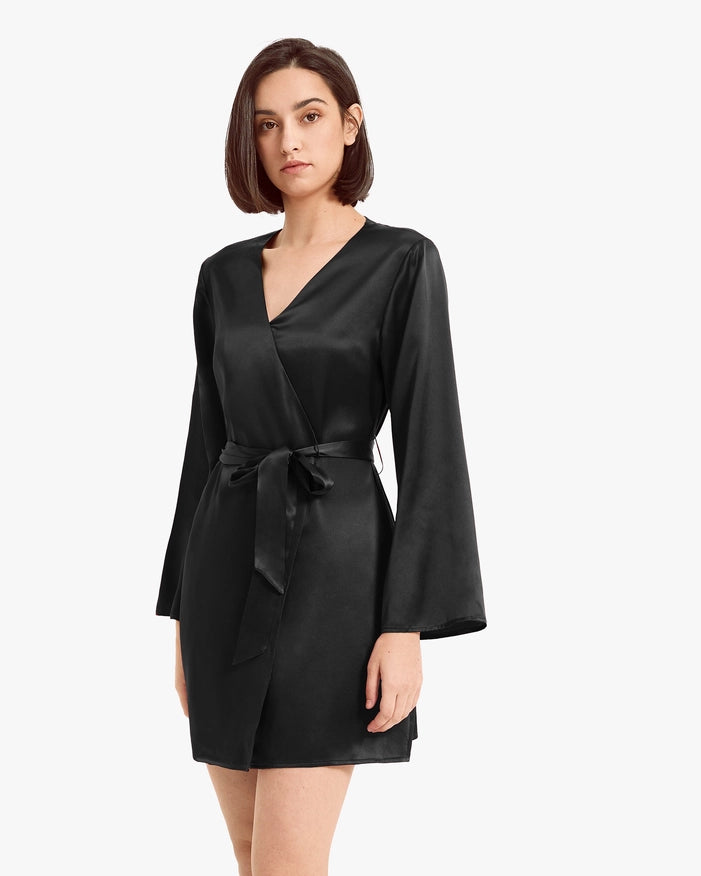 Loose Collarless Silk Black-Robe-MommeSilk-XS-Urbanheer