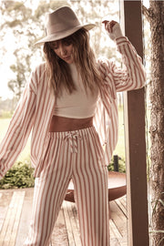 Axelle Tan Stripe Pyjama-Women`s Pyjamas, Sleepwear Sets-Gingerlilly-S-Urbanheer