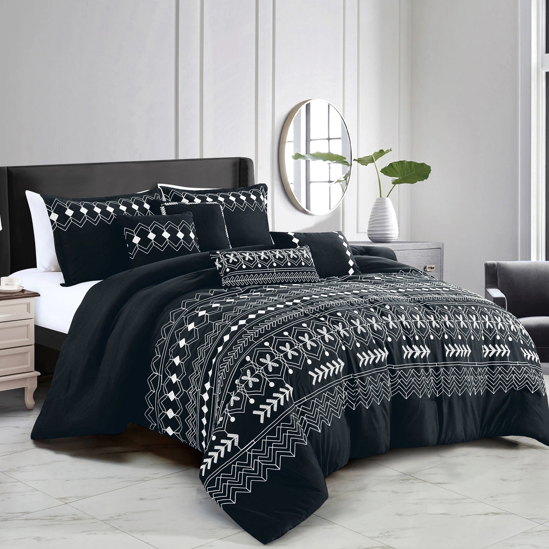 Southwestern Black Aztec Comforter Set-Linen Mart-King-Urbanheer