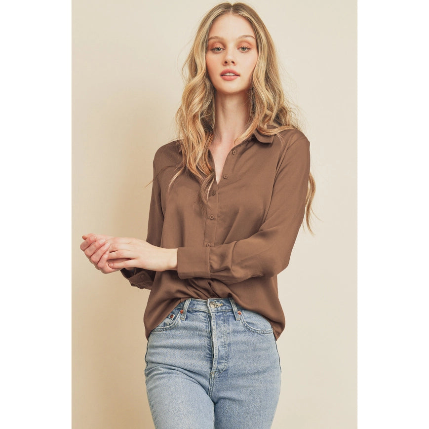 Dull Satin Slim Shirt Mocha-Shirt-Dress Forum-S-Urbanheer