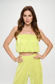Vibrant Plisse Tube Crop Top-Renee C.-S-Urbanheer