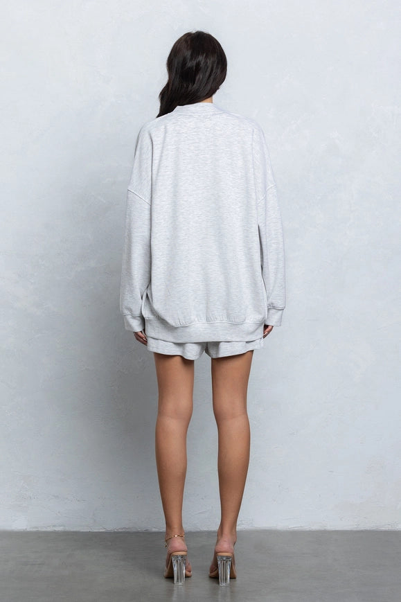Embroidered Oversize Cardigan and Shorts Set H. Grey-No Vacancy-Urbanheer