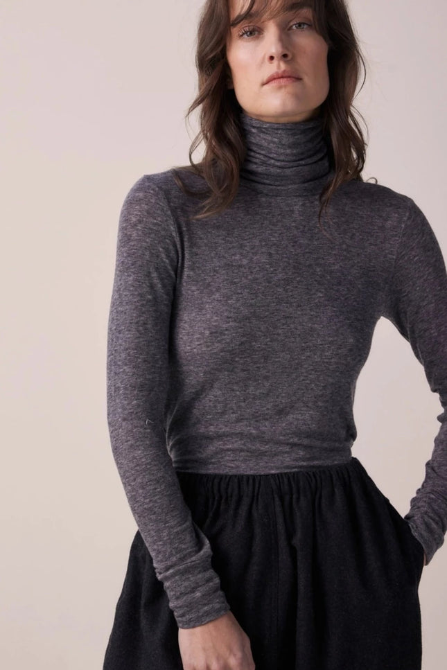 Wool Blend Lightweight Knit Turtleneck-Clothing - Women-Amente-Grey-S-Urbanheer