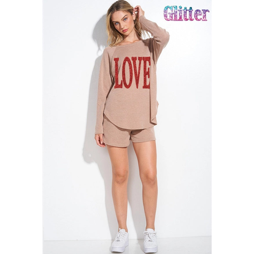 Love Sequin Lounge Set Taupe-Sets-Faith Apparel-S-Urbanheer