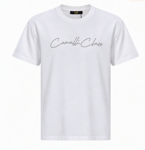 Cavalli Class White Cotton Men T-Shirt