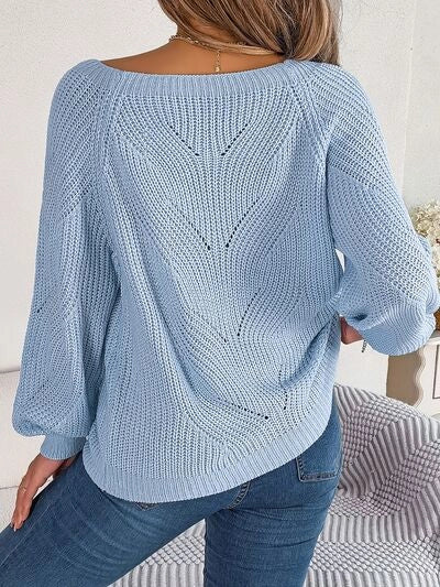 Openwork Buttoned Square Neck Sweater Misty Blue-Sweater-Blak Wardrob-S-Urbanheer