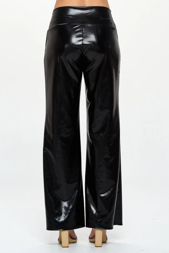 Made in USA Metallic Wide Leg Pants with Thick Waistband Black-Pants-Renee C.-Urbanheer