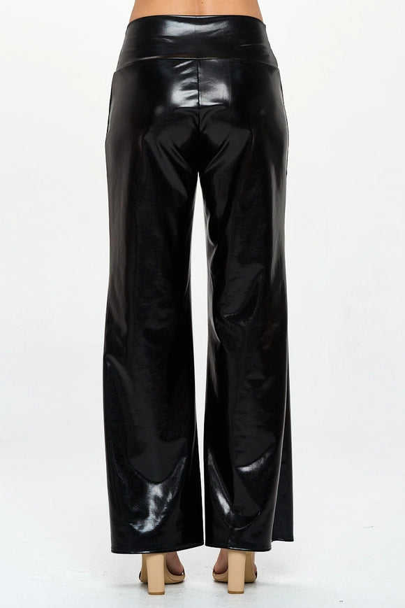 Made in USA Metallic Wide Leg Pants with Thick Waistband Black-Pants-Renee C.-Black-S-Urbanheer