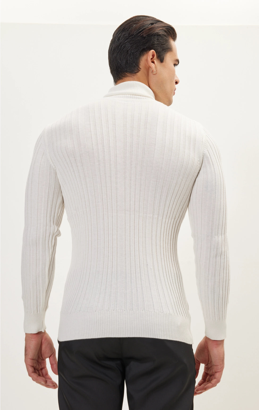 Roll Neck Ribbed Sweater - White