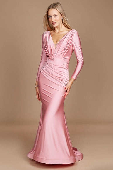 Pink Dylan & Davids Long Sleeve Formal Evening Dress-Dylan & Davids-Pink-4-Urbanheer