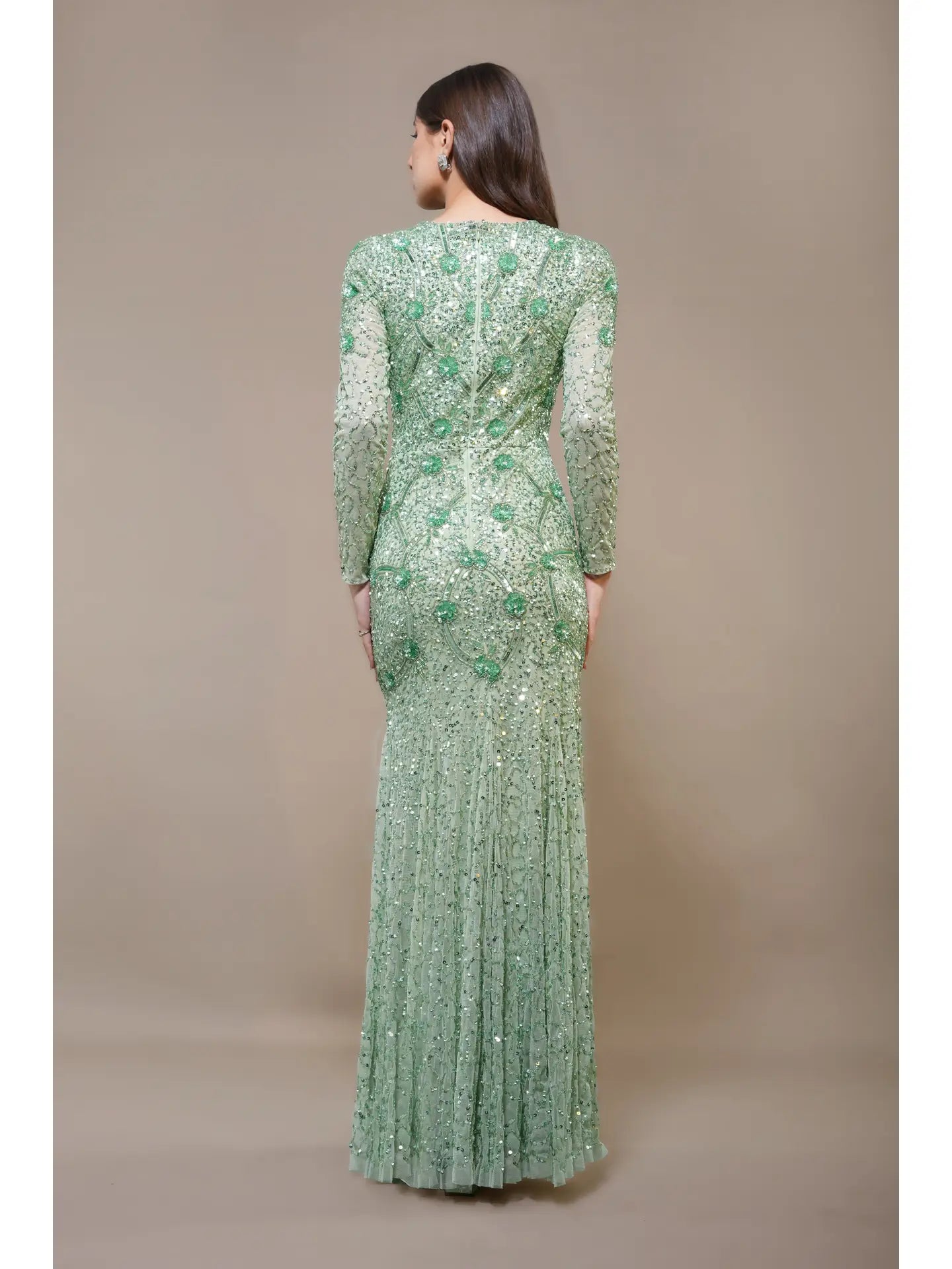 Zinnia Embellished Maxi Dress in Sage Green-Dress-Lace & Beads-UK6-Sage Green-Urbanheer