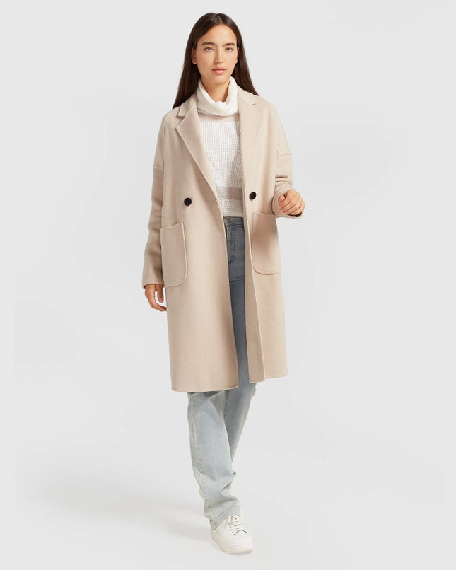 Publisher Double-Breasted Wool Blend Coat - Sand-COAT-Belle & Bloom-XS-Urbanheer