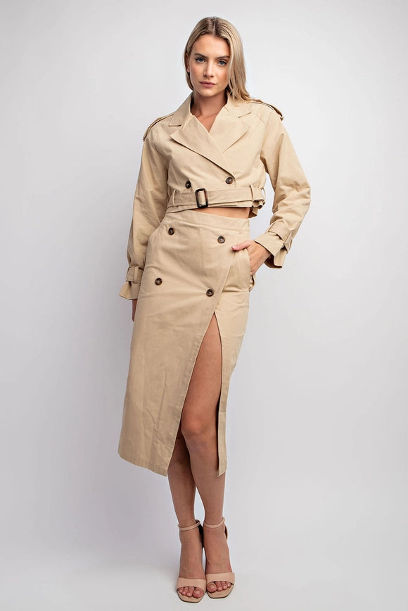 Woven Midi Skirt with Button Detail Taupe-SKIRT-EDIT by NINE-S-Urbanheer