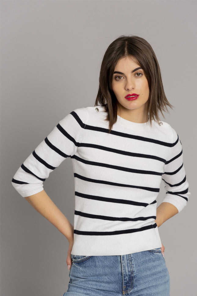 Amanda Luxury Soft Cotton Sweater-Clothing - Women-Henry Arroway-White/Navy-XS-Urbanheer