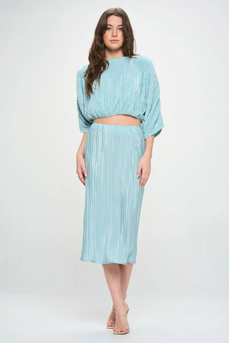 Vibrant Plisse Scoop Neck Crop Top-Renee C.-S-Urbanheer