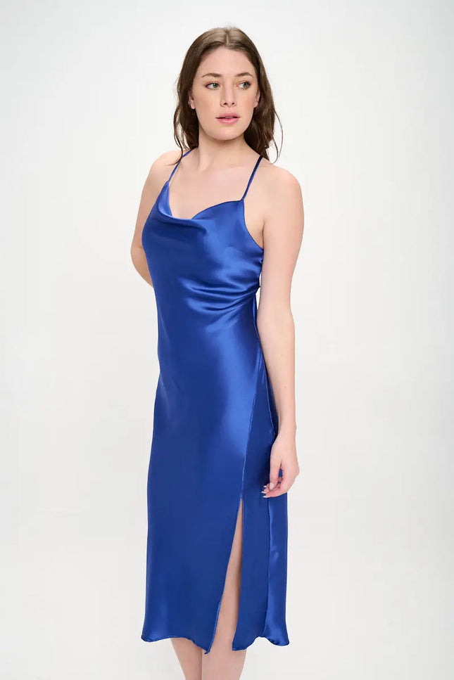 Satin Bias Slip Dress With Slit-Clothing - Women-Renee C.-Urbanheer