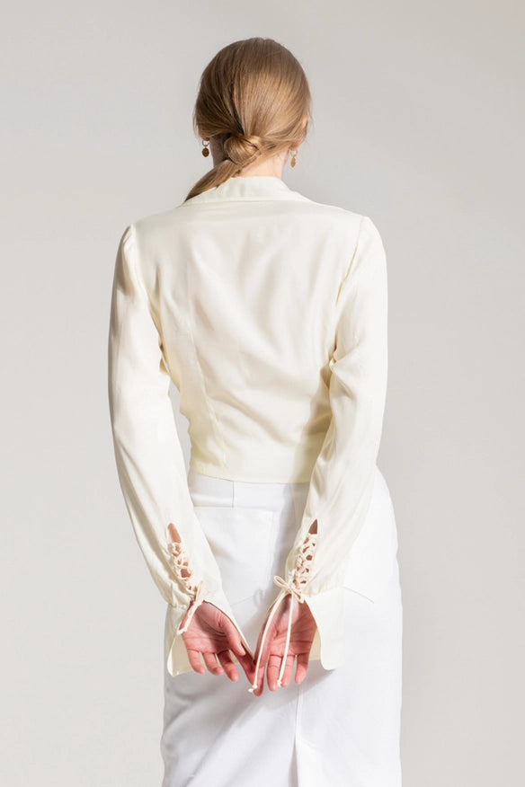 Cream Lace-Up Shirt-SHIRT-Nicole Baratta-S-Urbanheer