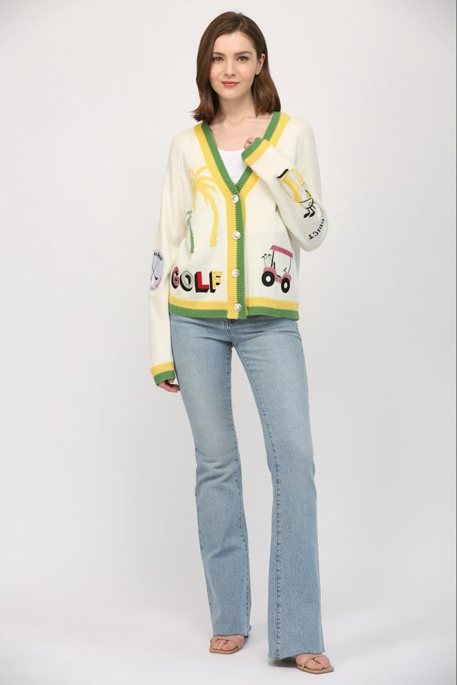 Golf Embroidered Patch Cardigan