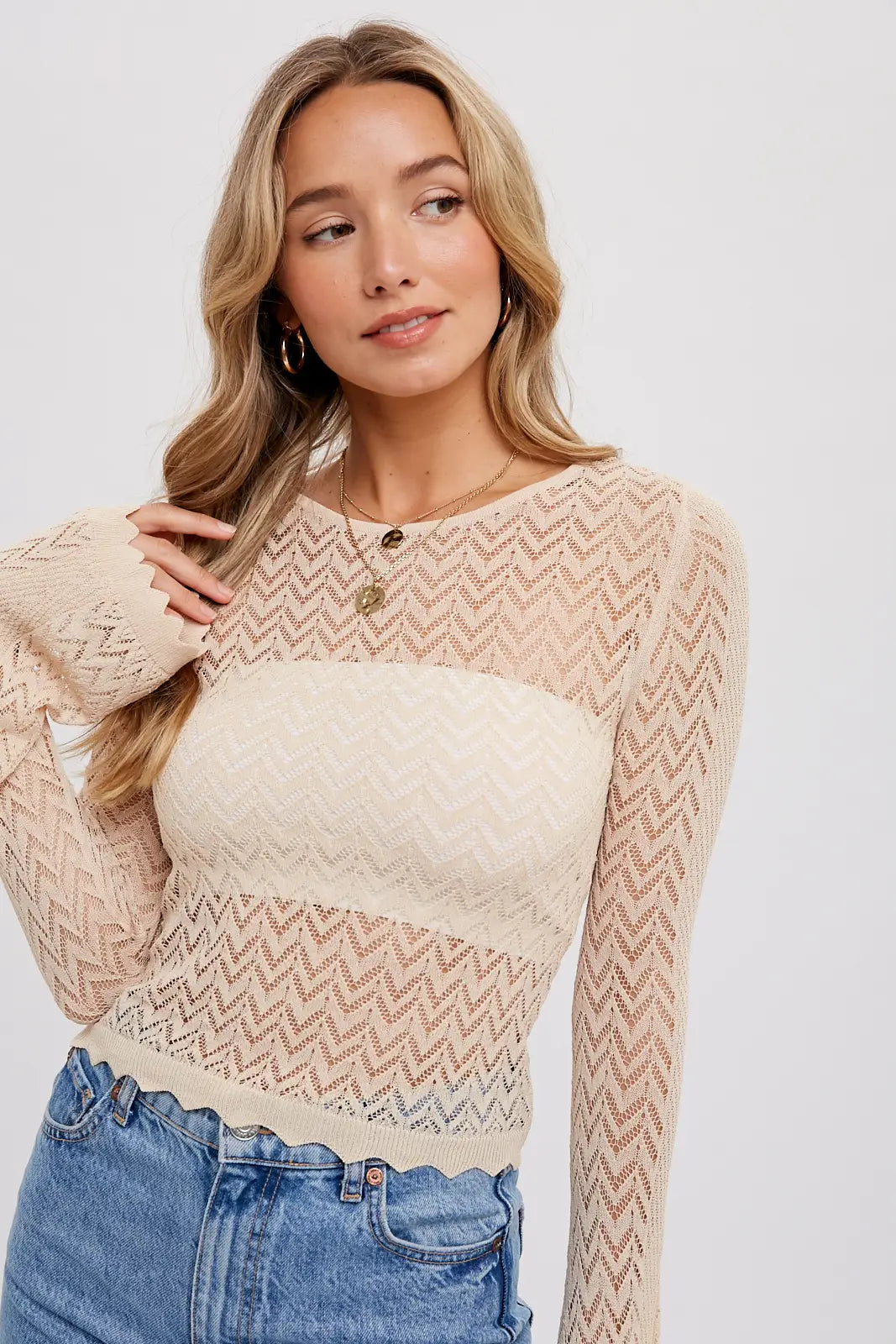 Bell Sleeves Pointelle Pullover-Bluivy-S-Urbanheer