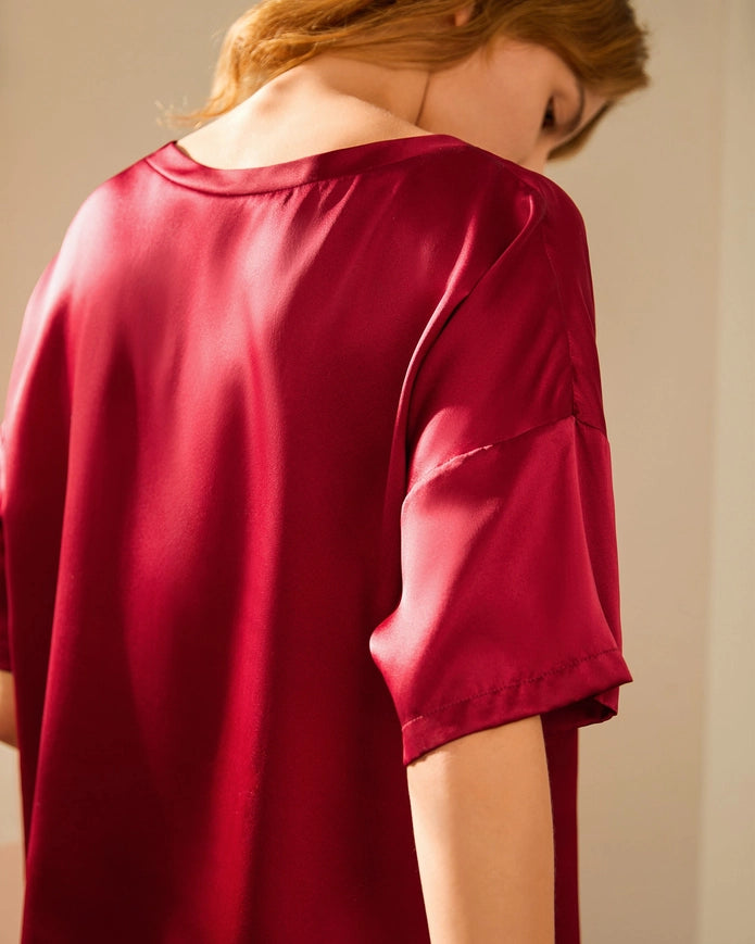 Lazy Silk Short Pajamas Claret-Pajamas-MommeSilk-XS-Urbanheer