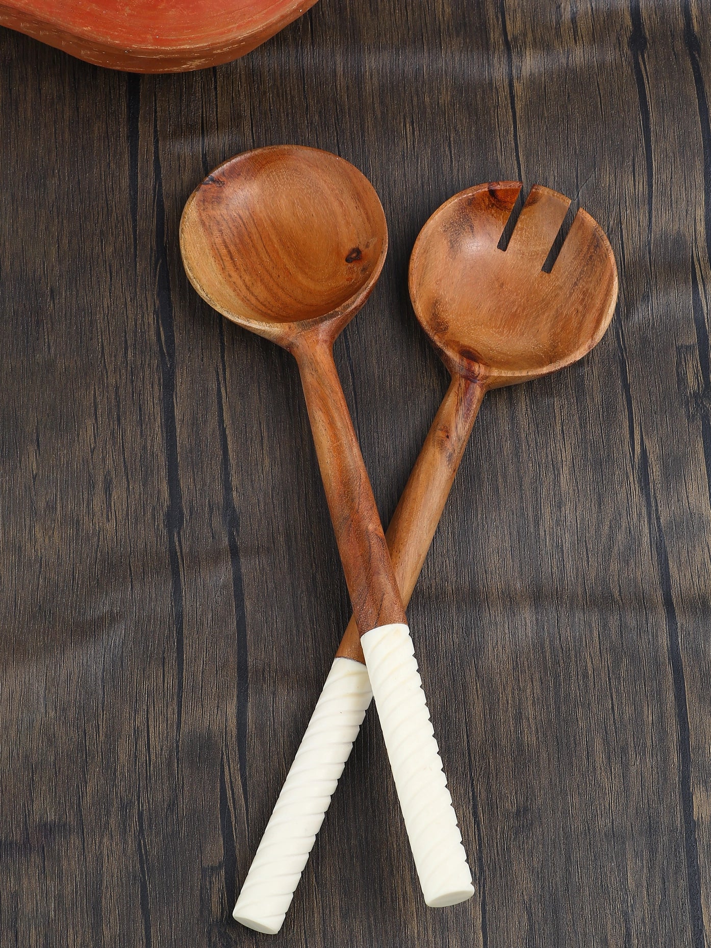 Resin & Wood Salad Server 2- Piece Set-Tiramisu-Urbanheer