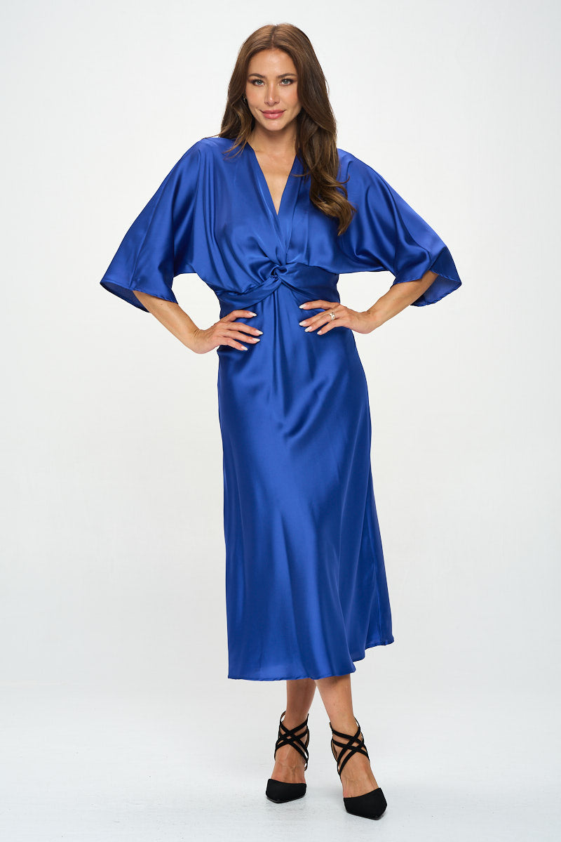 Satin Stretch Solid Dress With Front Twist-Renee C.-S-Urbanheer