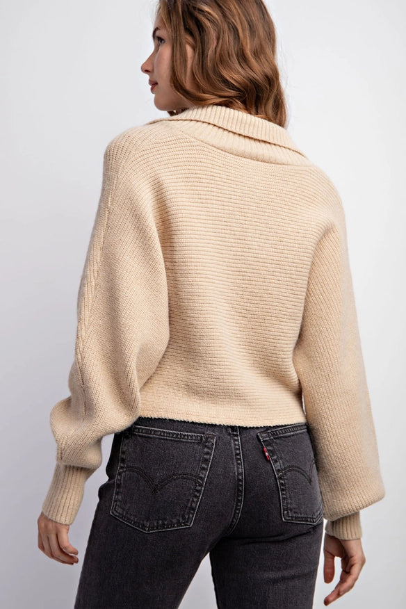 Long Dolman Sleeve Ribbed Crop Sweater Top Taupe-Sweater-EDIT by NINE-S-Urbanheer