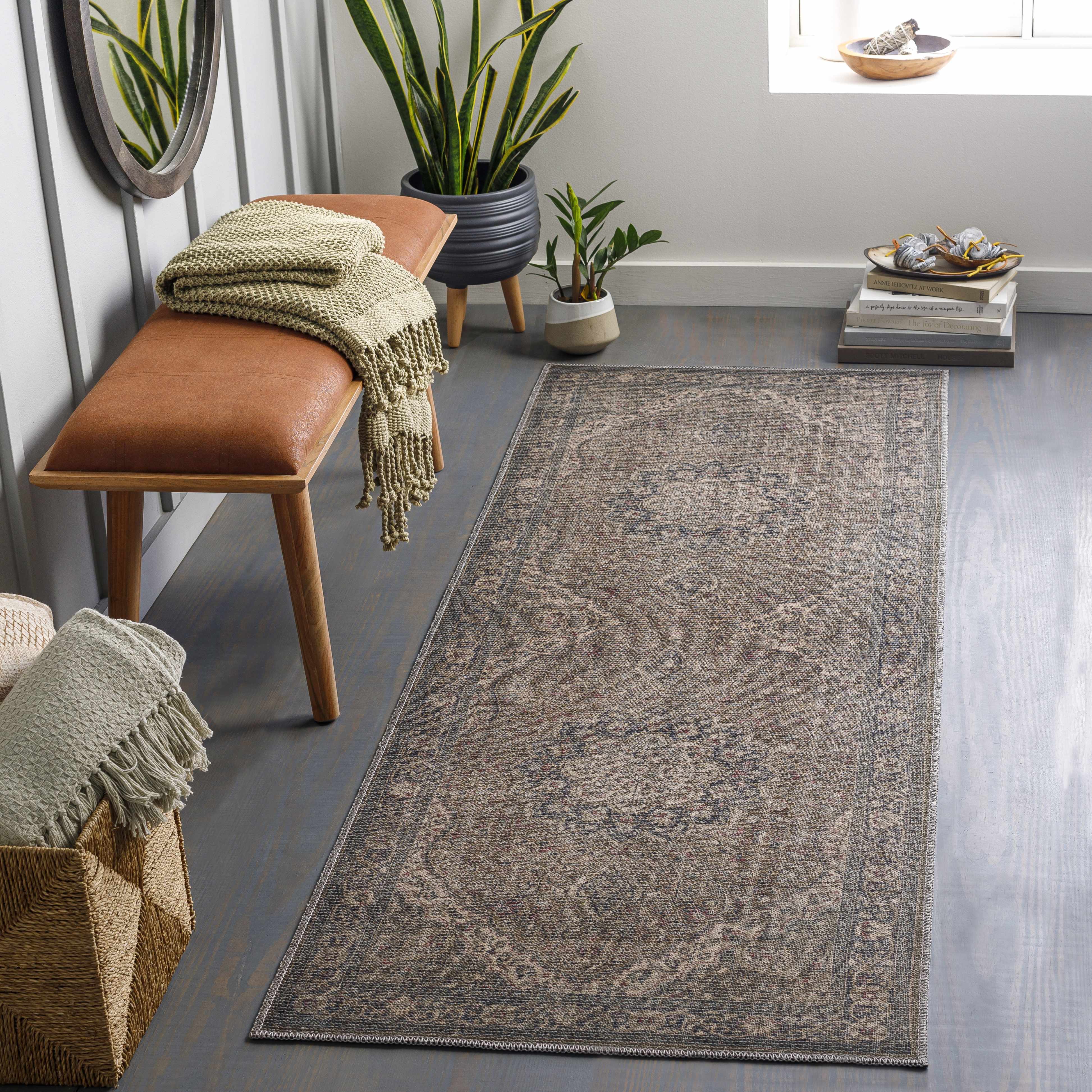 Dusty Sage Greenpoint Medallion Washable Area Rug-Rugs-Hauteloom-2'7" x 7'3" Runner-Urbanheer
