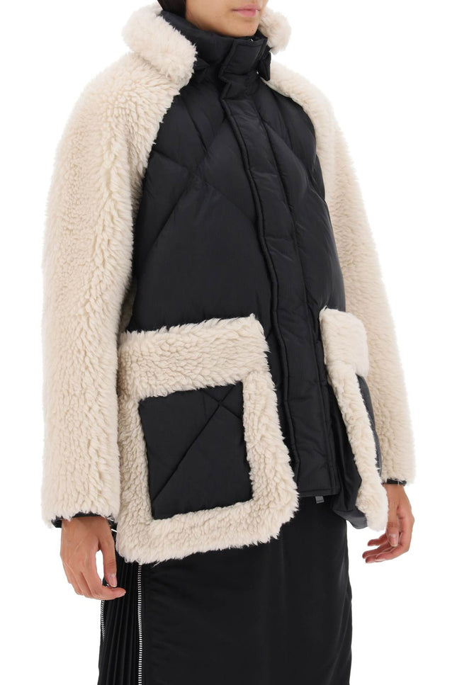 convertible jacket in ripstop and faux shearling