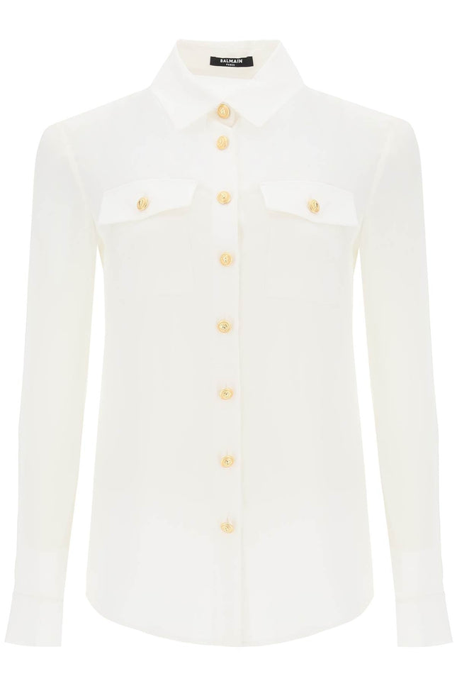 crepe de chine shirt with padded shoulders
