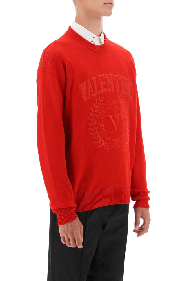 crew-neck sweater with maison valentino embroidery