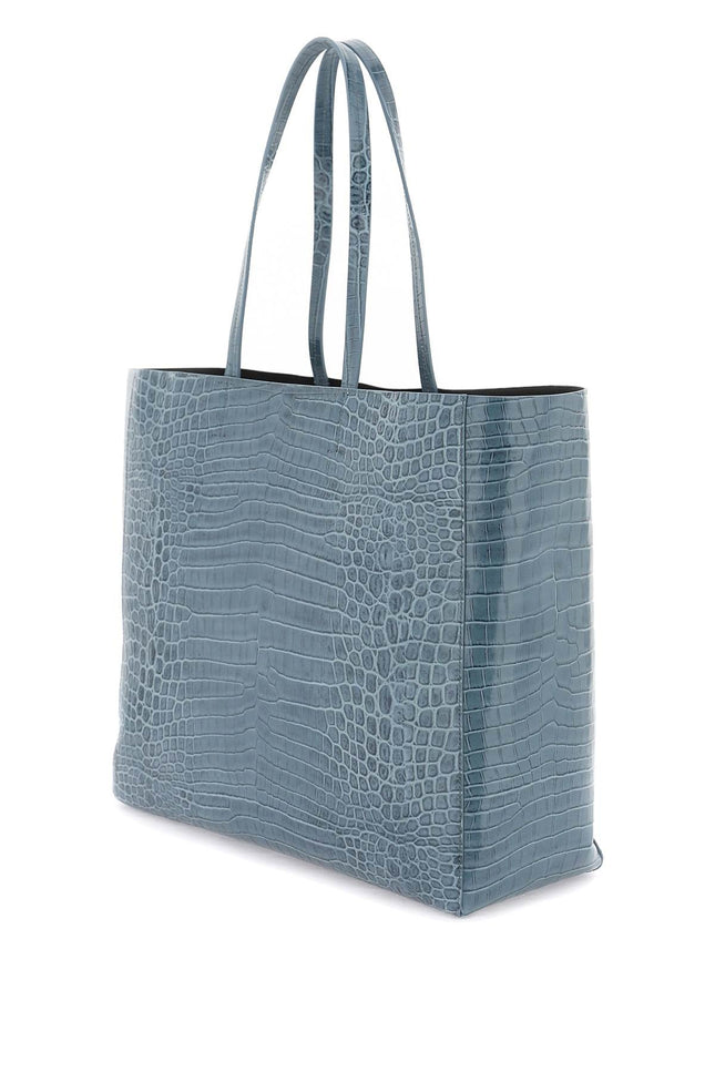 croco-embossed leather shopping bag