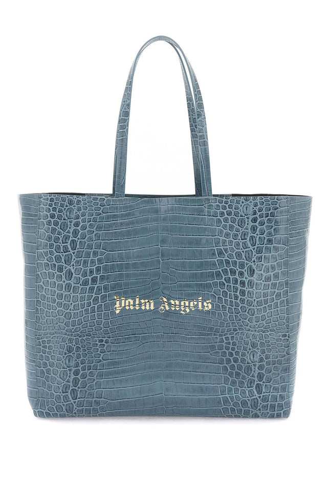 croco-embossed leather shopping bag