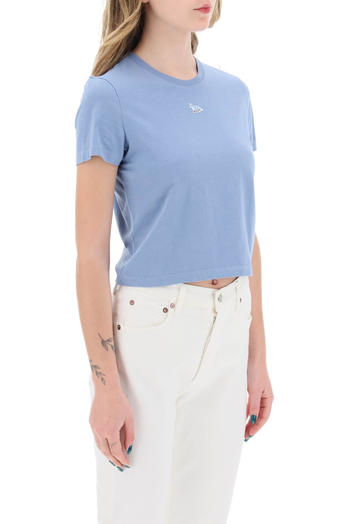 "Cropped Baby Fox T-Shirt-women > clothing > tops and sweatshirts > t-shirts and polo shirts-Maison Kitsune-xs-Celeste-Urbanheer
