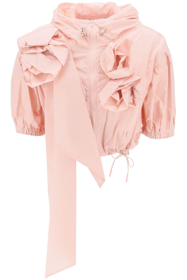 "cropped jacket with rose detailing"