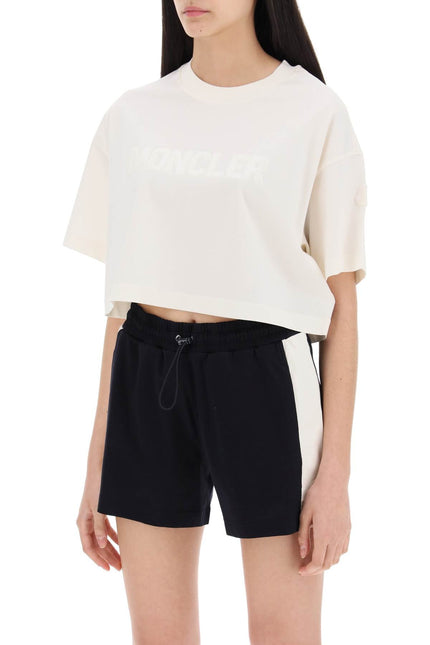 Cropped T-Shirt With Sequin Logo - White