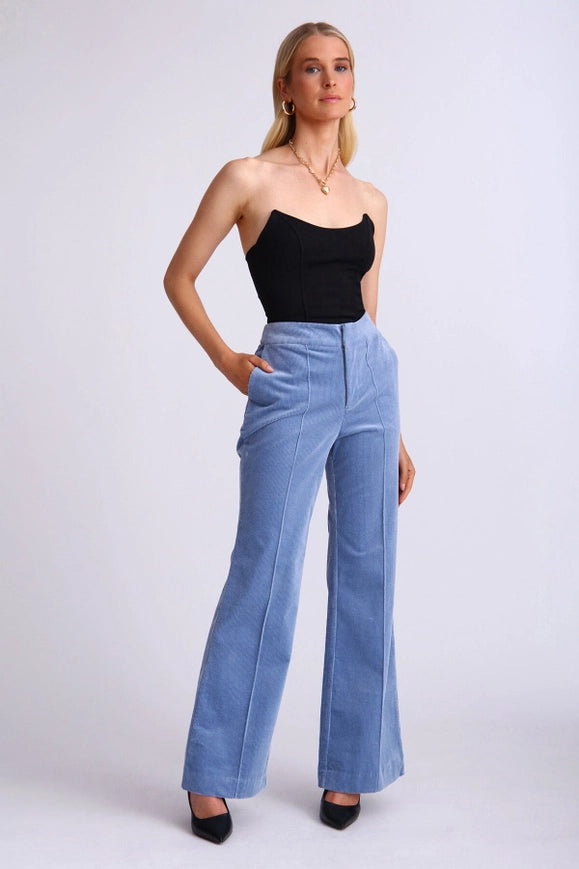 Stretch Corduroy Flare Trouser Mineral Blue-TROUSERS-Avec Les Filles-S-Urbanheer