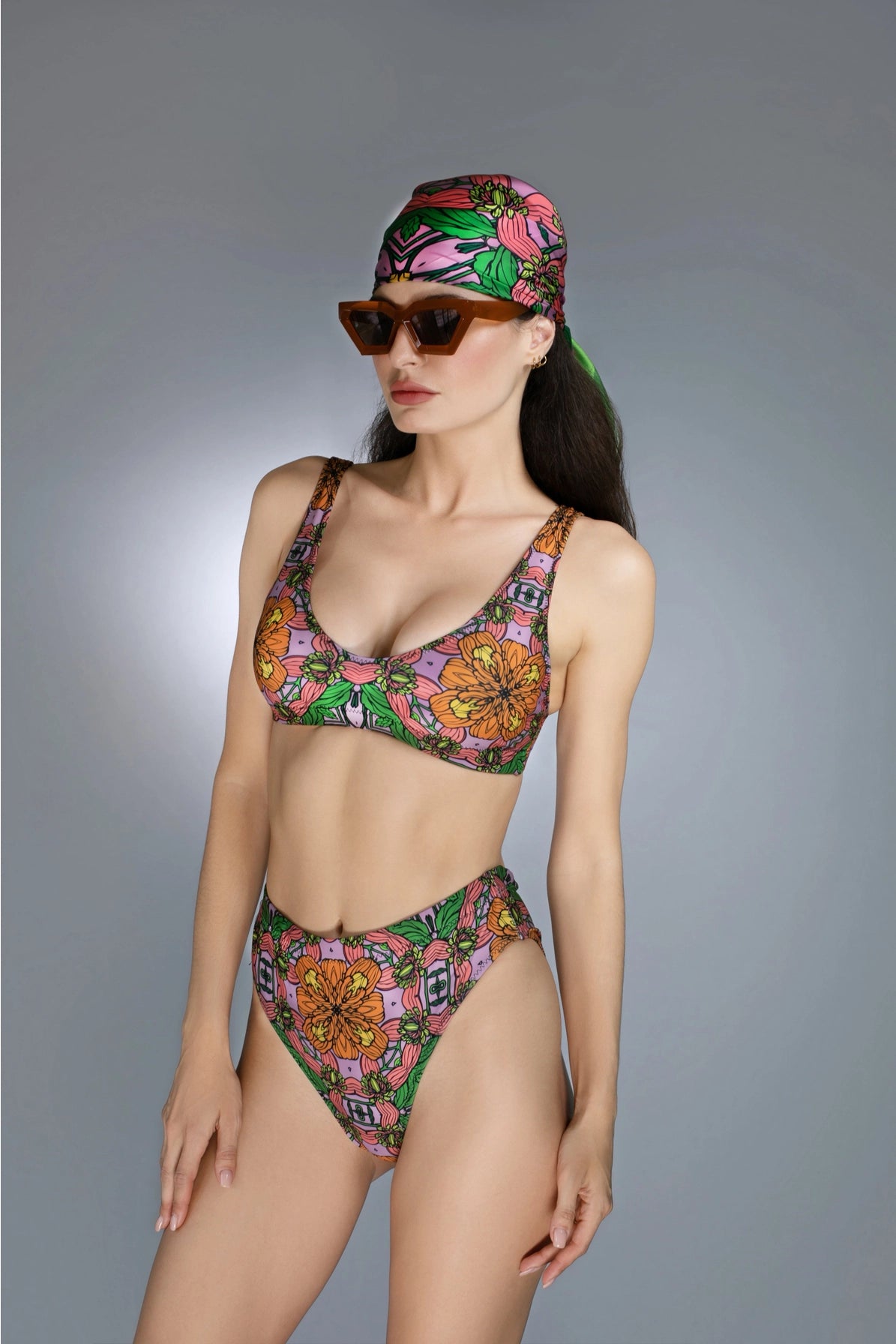 Multi-Hued Exotic Floral Illustrations Orange / Pink Bikini-Nuvula-XS-Urbanheer