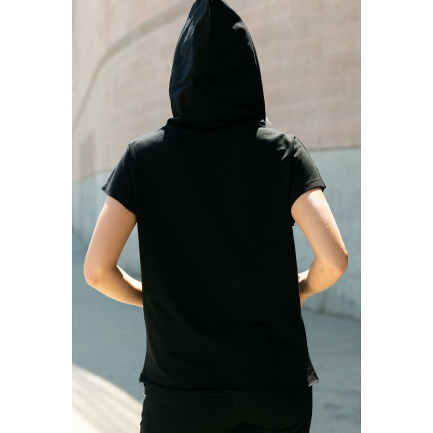 Hoodie Short Sleeve Top with Chains Black-Hoodie-Vocal-S-Urbanheer