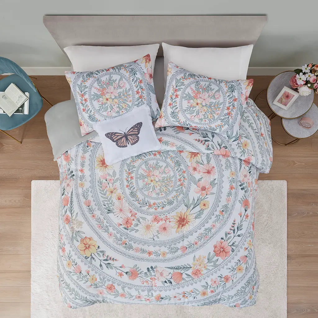 Floral Butterfly Boho Garden Comforter/Duvet Cover Set-Olliix-Comforter Set-Twin/Twin Xl-Urbanheer