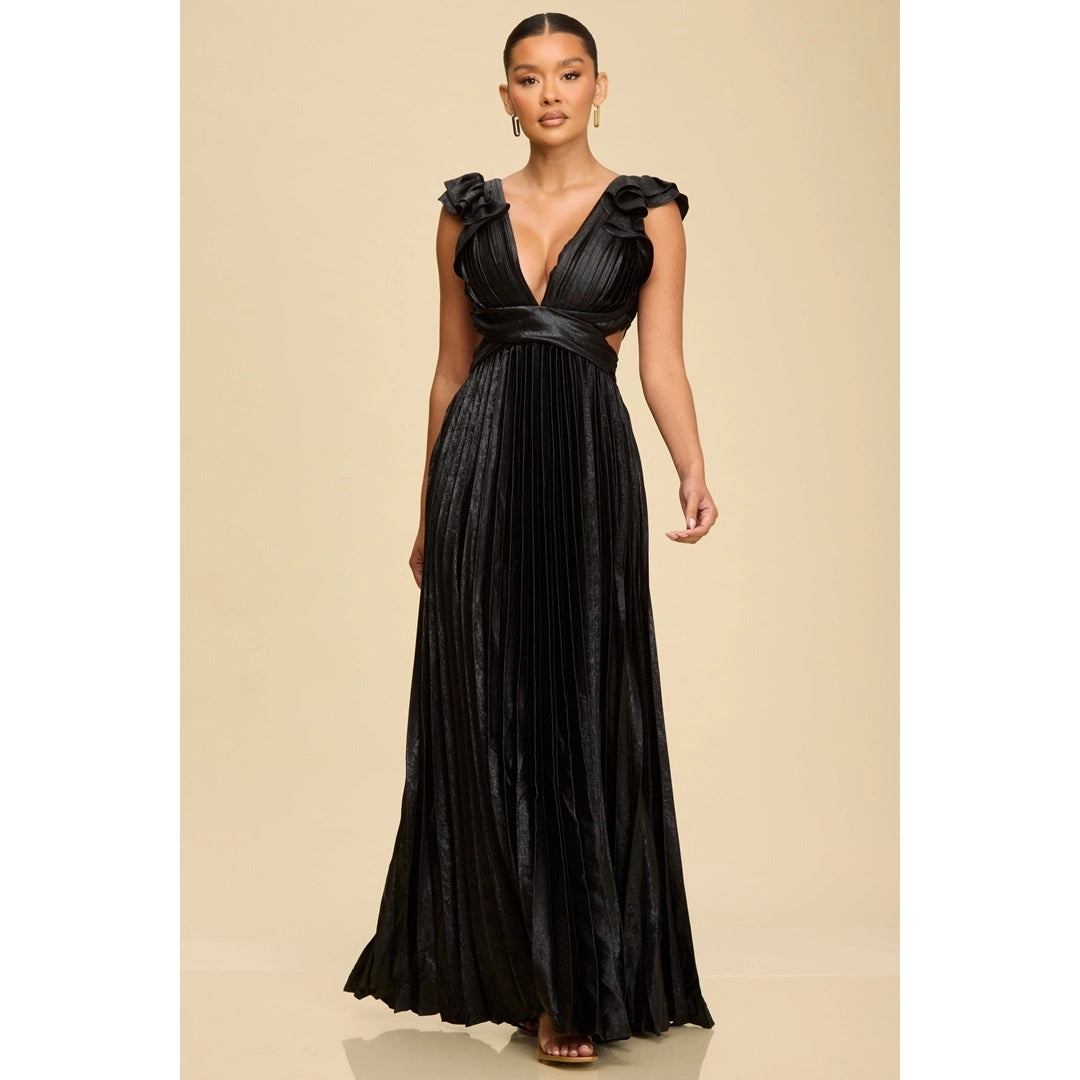 Metallic Pleated Maxi Dress
