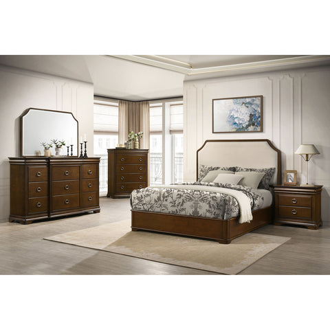 5-Piece Queen Bedroom Set with Upholstered Headboard, Dresser, Mirror, Chest &amp; Nightstand